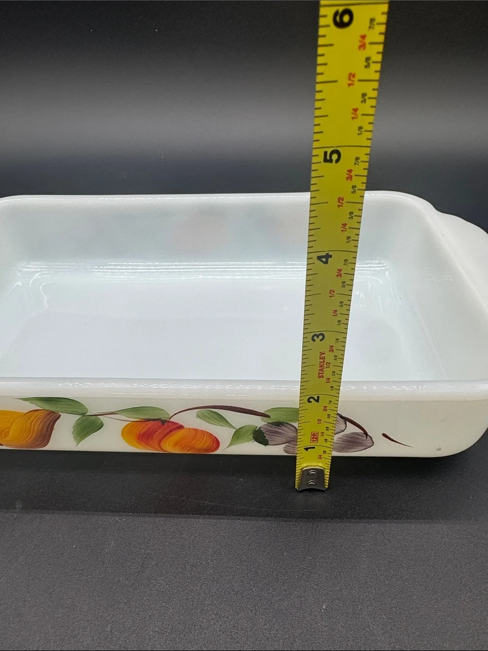 Fire King Gay Fad 1.5 Qt Casserole Milk Glass Fruit Painted Anchor Hocking #410